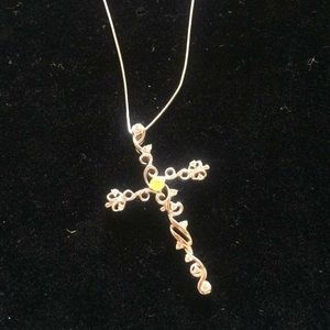Apple Green Diamond cross necklace 18 k white gold